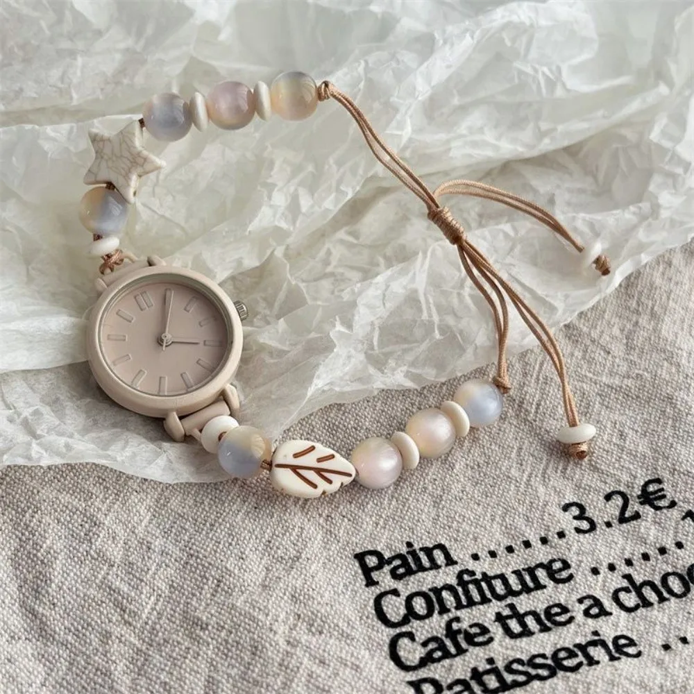 

Милые регулируемые часы-браслет ручной работы с подвеской, кварцевые часы с бусинами для женщин и девушек