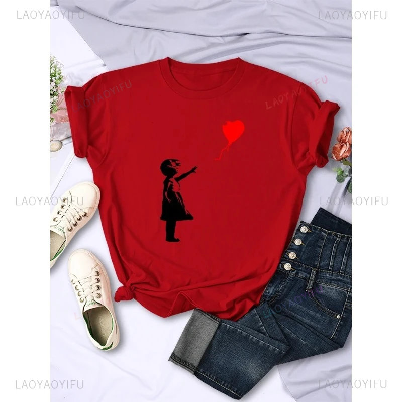 

LetS Fly Love Balloons Prints Womens TShirt Soft Breathable Short Sleeve Street Hip Hop Trend Tops Casual Breathable Female Tees