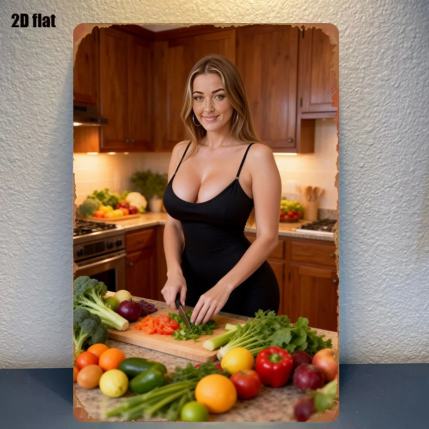 1pc Retro Metal Tin Sign 8x12in - Sexy Beauty Kitchen Chopping Wall Decor for Home Bar Garage, Funny Birthday Gift