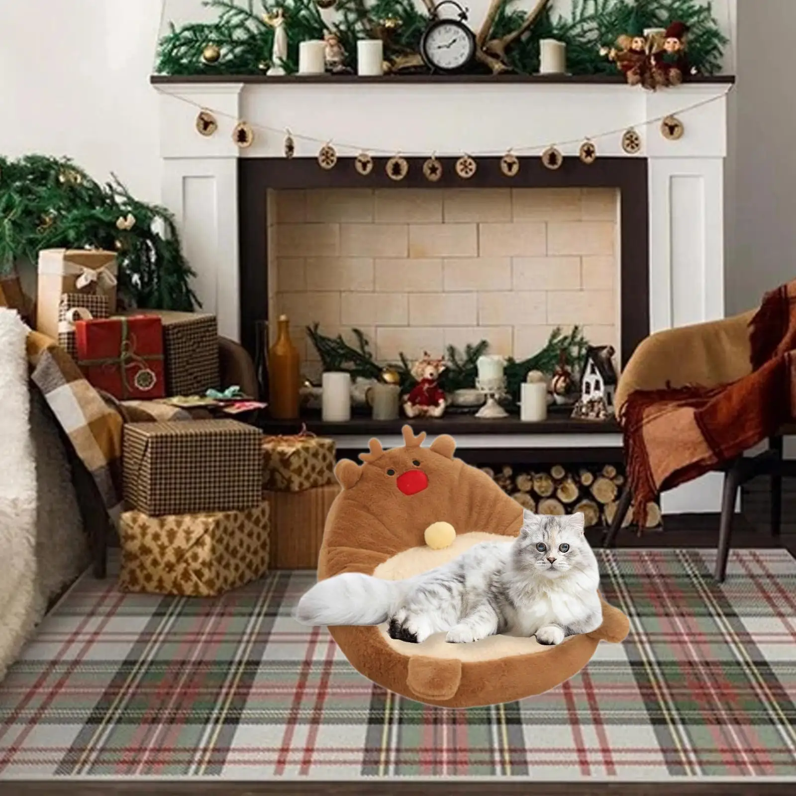 

Christmas Cat Bed Elk Cat Sofa Xmas Bed,Warm,Comfortable Cute Soft Pet Couch Bed for Indoor Cats for Cats Puppy