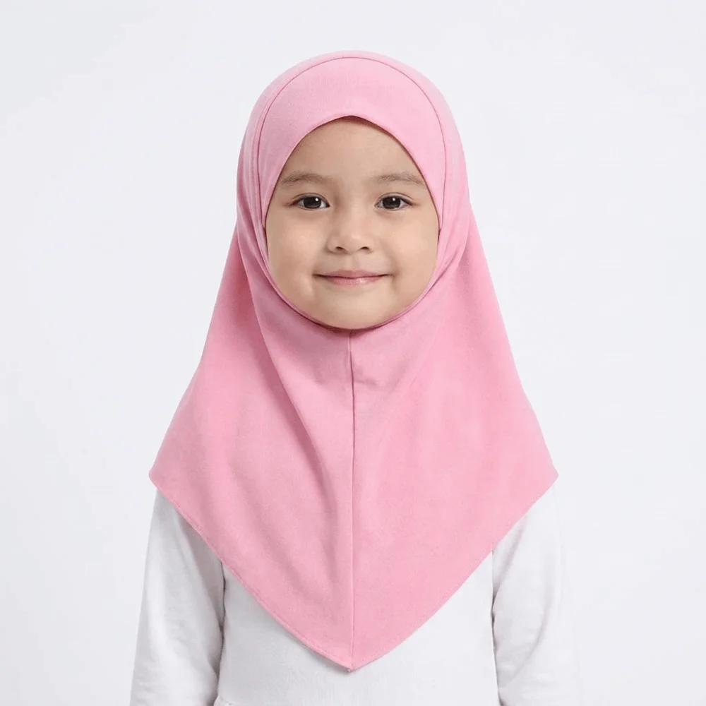 Solid Color Kids Hijab Quick Drying Pull On Style Hijab Scarf Head Wrap Breathable Sun Protection Headscarf Kids Girls