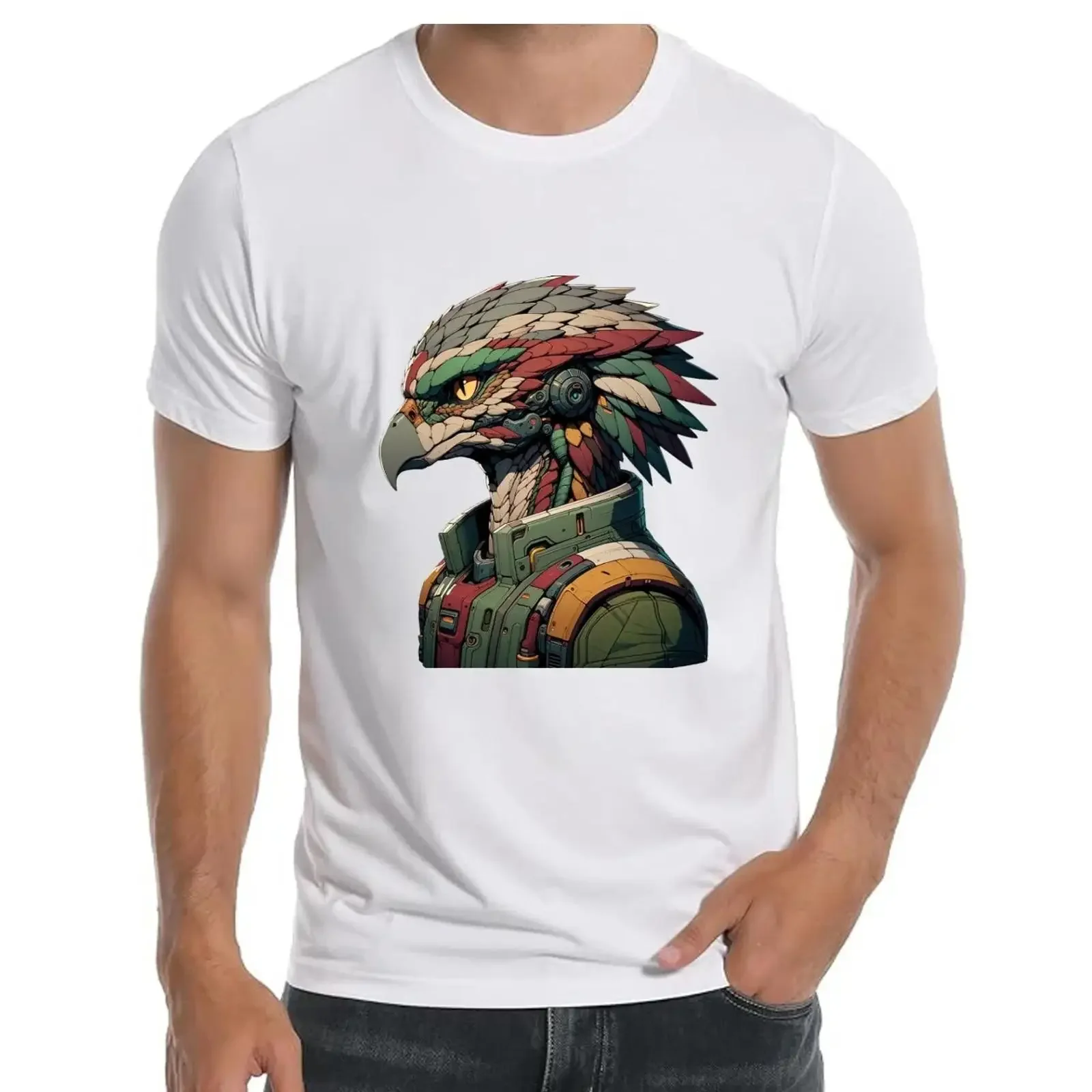 Robot AI Art Painting Bald Eagle T shirt for Men Apparel Clothing novelty vintage Washed Slightly Stretched designer clothes