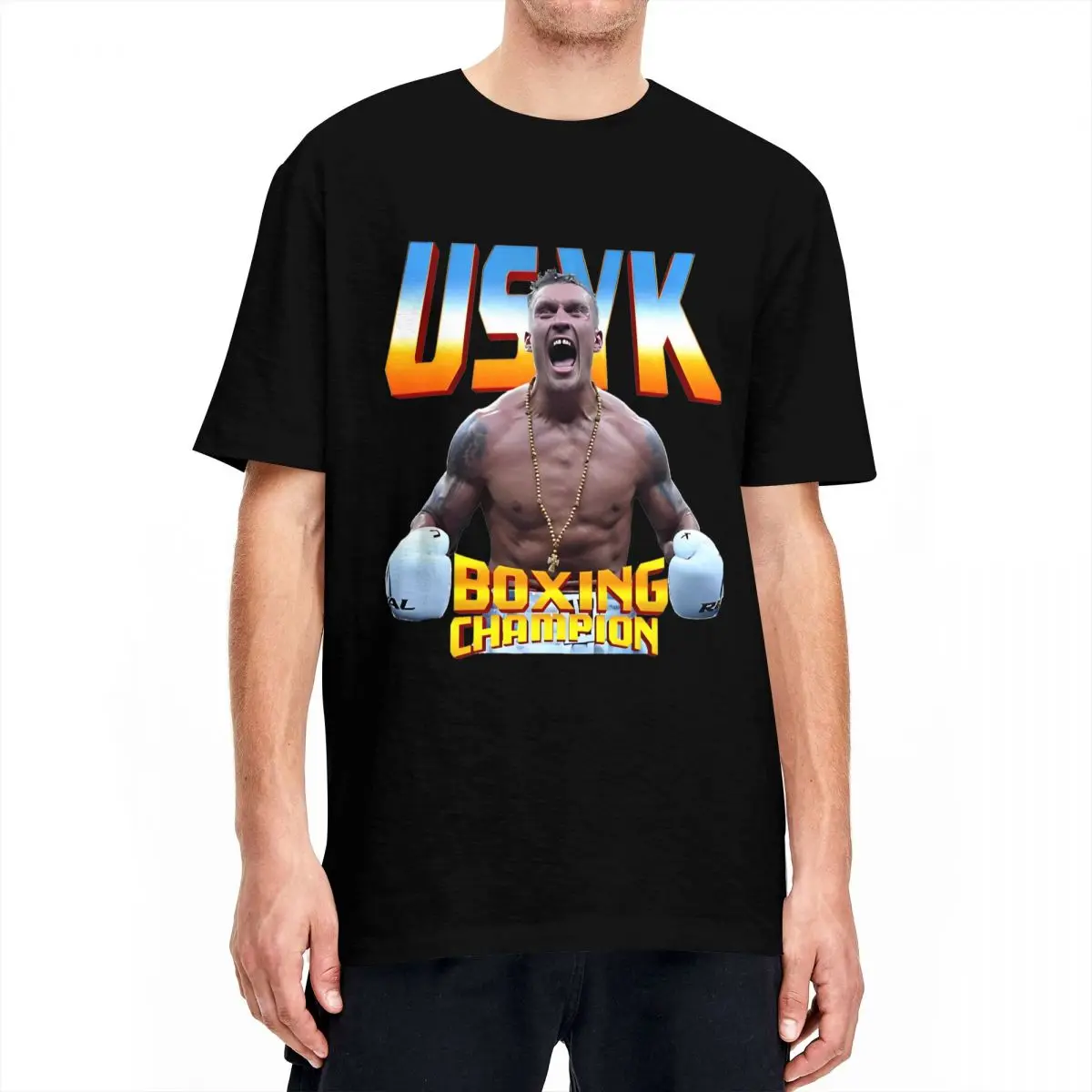 Men's Usyk Oleksandr Boxing T Shirts 100 Cotton Top Tees Summer Vintage Short Sleeve T Shirt Crewneck Hippie Design Tee Shirt