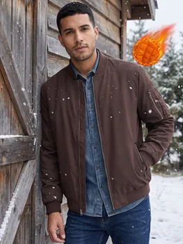 Autumn Winter Men's Bomber Jacket, Warm Windbreaker Full Zip Military Pilot Jacket Casual Windproof Outdoor Coats