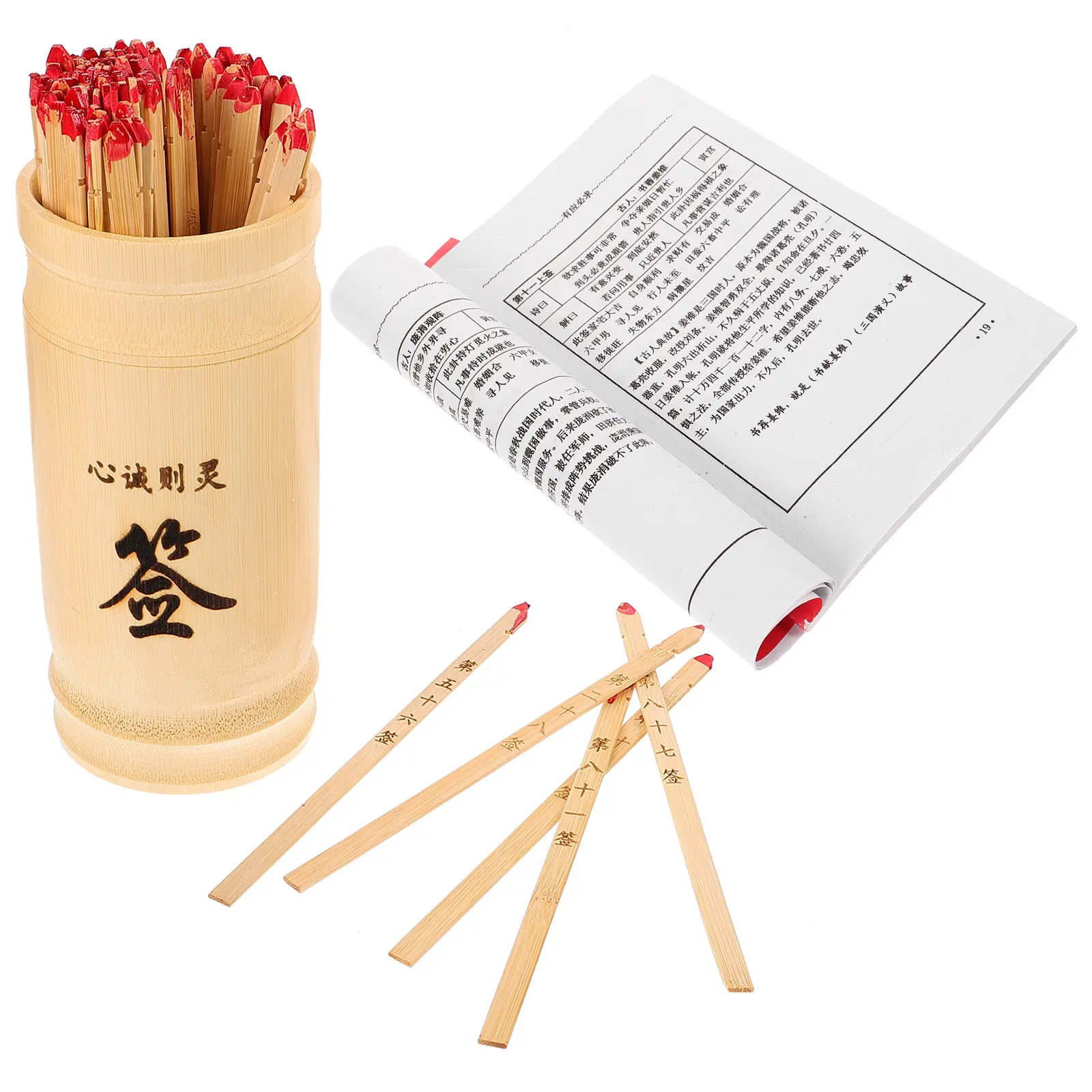

1Set Buddhist Divination Kit Bamboo Fortune Sticks Cup Book Vintage Chinese Style Smooth Safe for Temple Family Gathering Fun