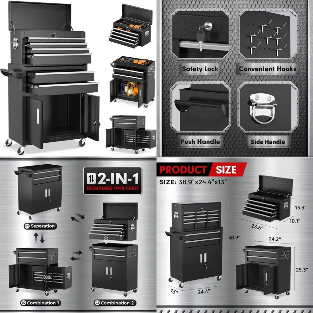 

Heavy-Duty Lockable Tool Chest on Wheels with 8 Drawers, Portable Garage Storage Cabinet for Mechanics