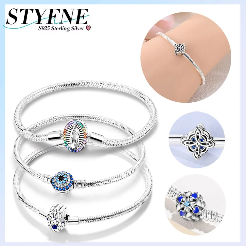 

Original 925 Silver Blue Devil's Eye Cross Bead Bracelet Hamsa Women Jewelry Heart Skull Bracelet Luxury Friend Fine Gift