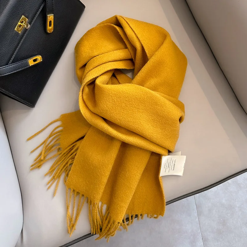Winter Hot Selling New 100% Wool Scarf Solid Color Fashion Scarf Men\'s and Women\'s Universal Warm and Cold proof Scarf