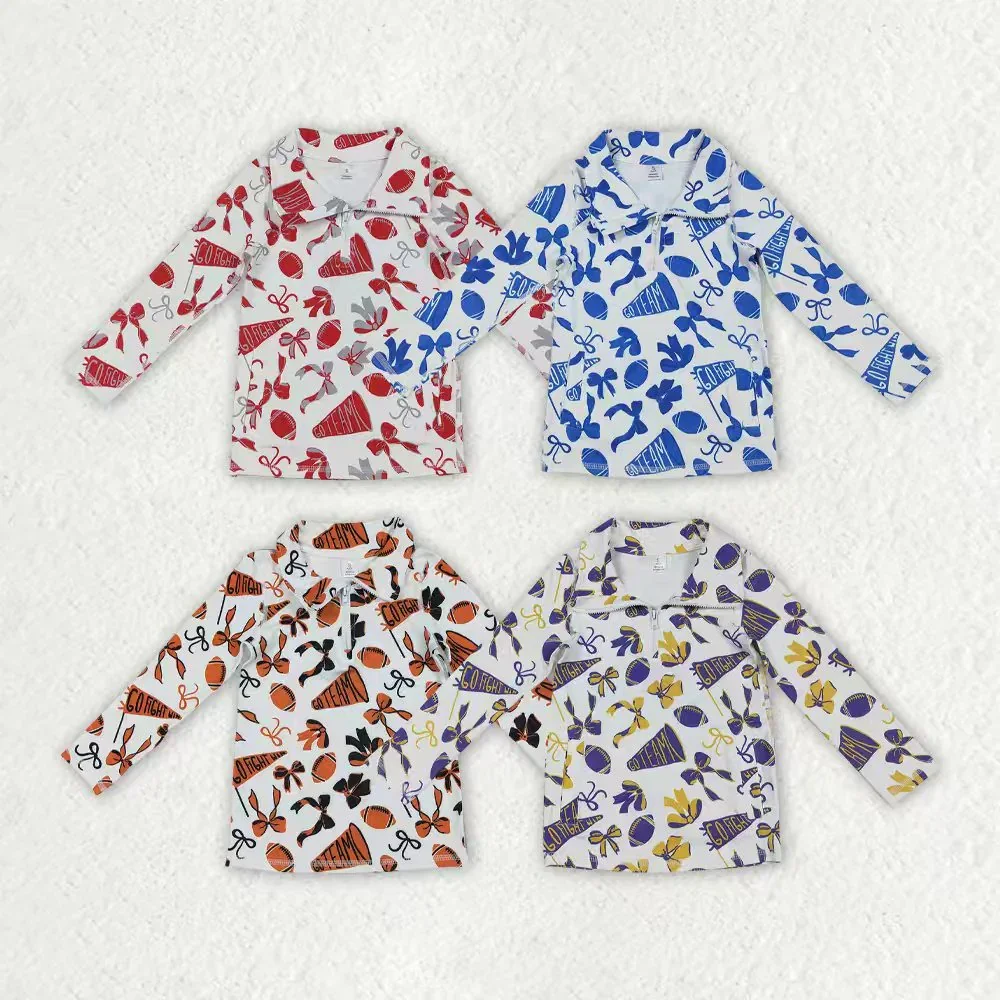 

z1111-02 GT1195 Wholesale Summer kids clothes girl Matching yoga bow pattern long sleeve top Boutique Children clothing