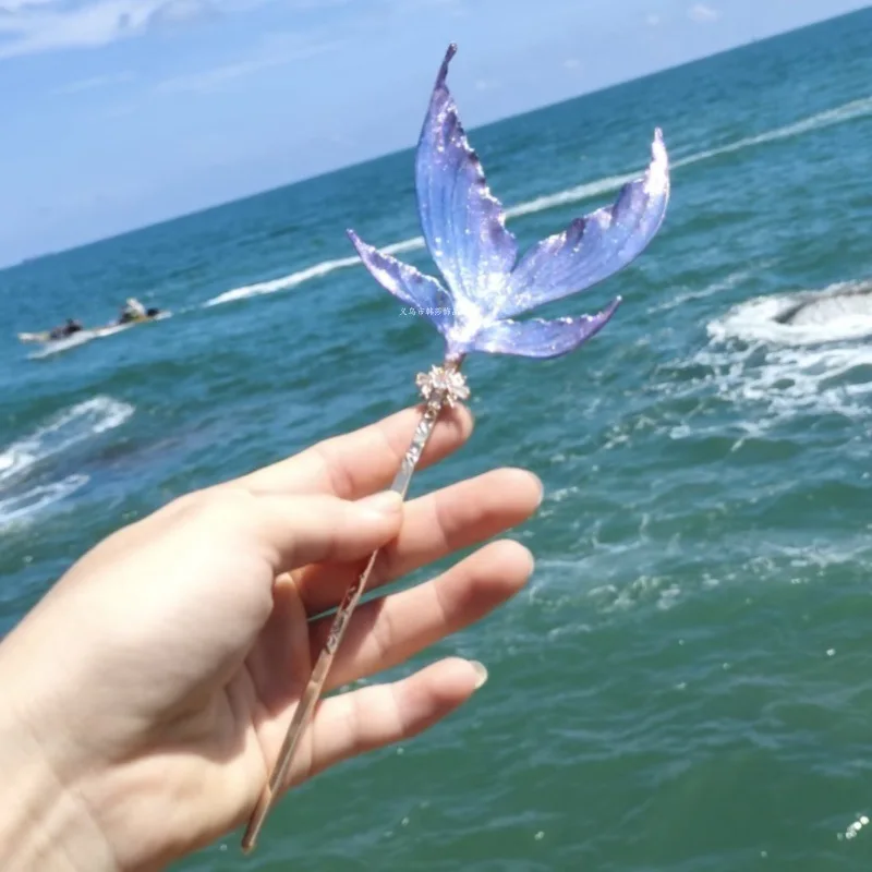

Ocean Princess Blue Tail Ancient Style Hairpin for Women, Fashionable Style New Chinese Style Back of The Head Hairpin
