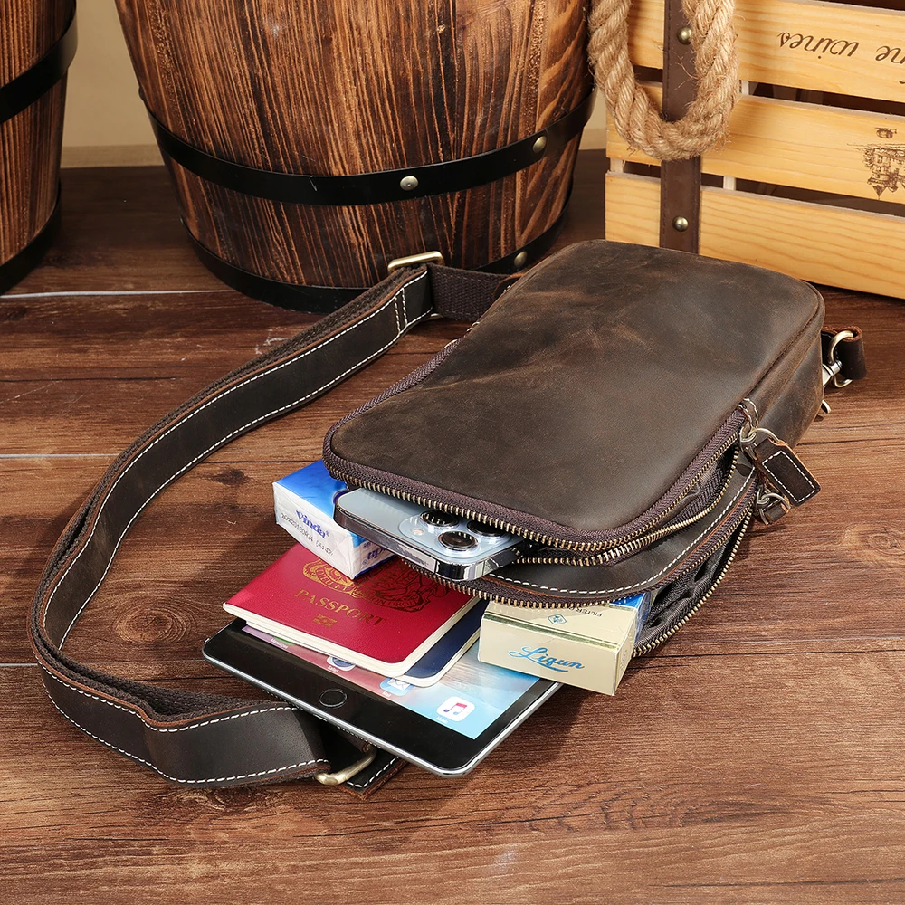 MVA Men\'s Genuine Leather Shoulder Bags For Men Casual Man Sling Bag Leather Chest Pack Travel Messenger Crossbody Bags Sport