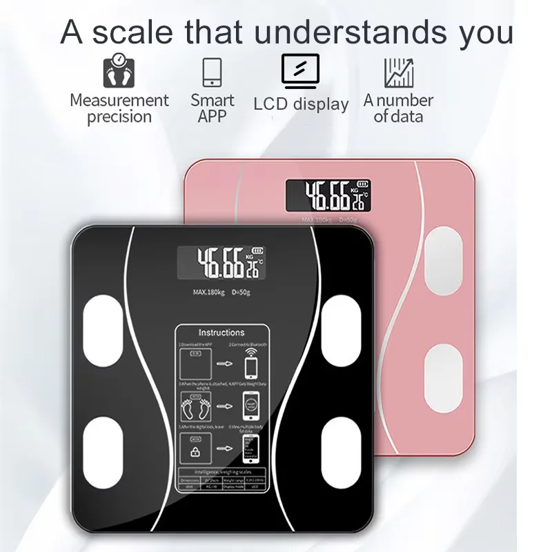 Balança digital de gordura corporal sincronizada, aplicativo inteligente, banheiro, bluetooth, perda