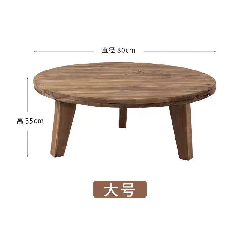 Solid wood round low coffee table Nordic old pine combination tea table