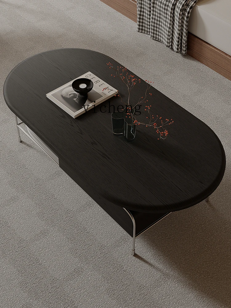 ZK French retro coffee table living room household small apartment modern simple oval creative tea table