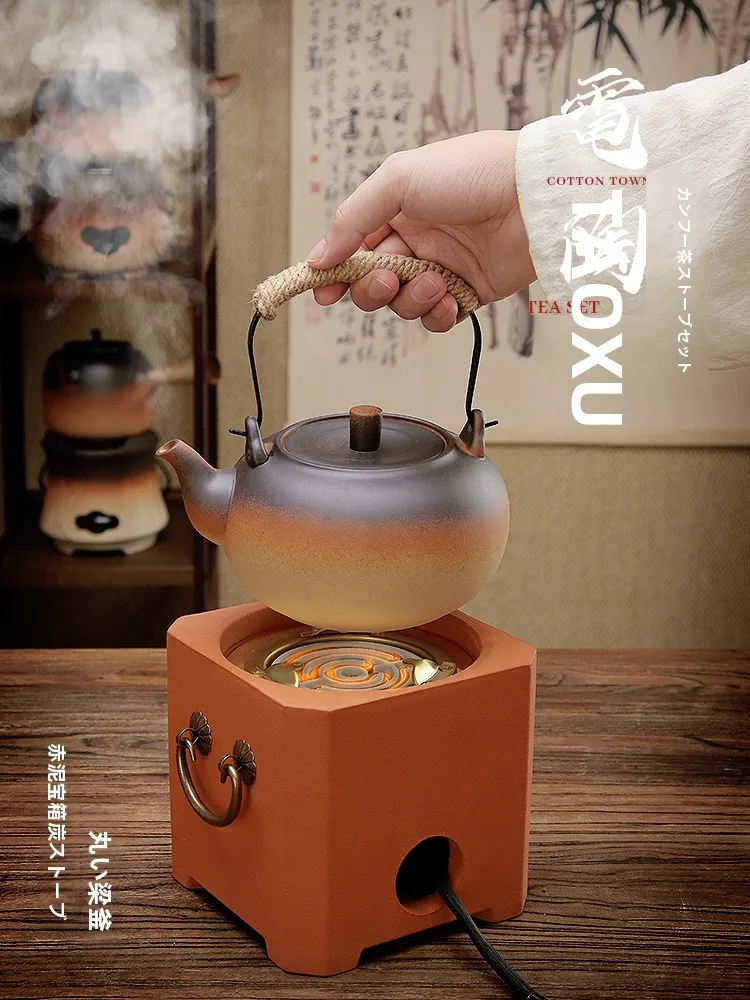 Handmade Red Clay Tea Cooking Stove Gongfu Boiling Water Pot Tea Brewing Charcoal Stove antou  Charcoal Stove Dual-...