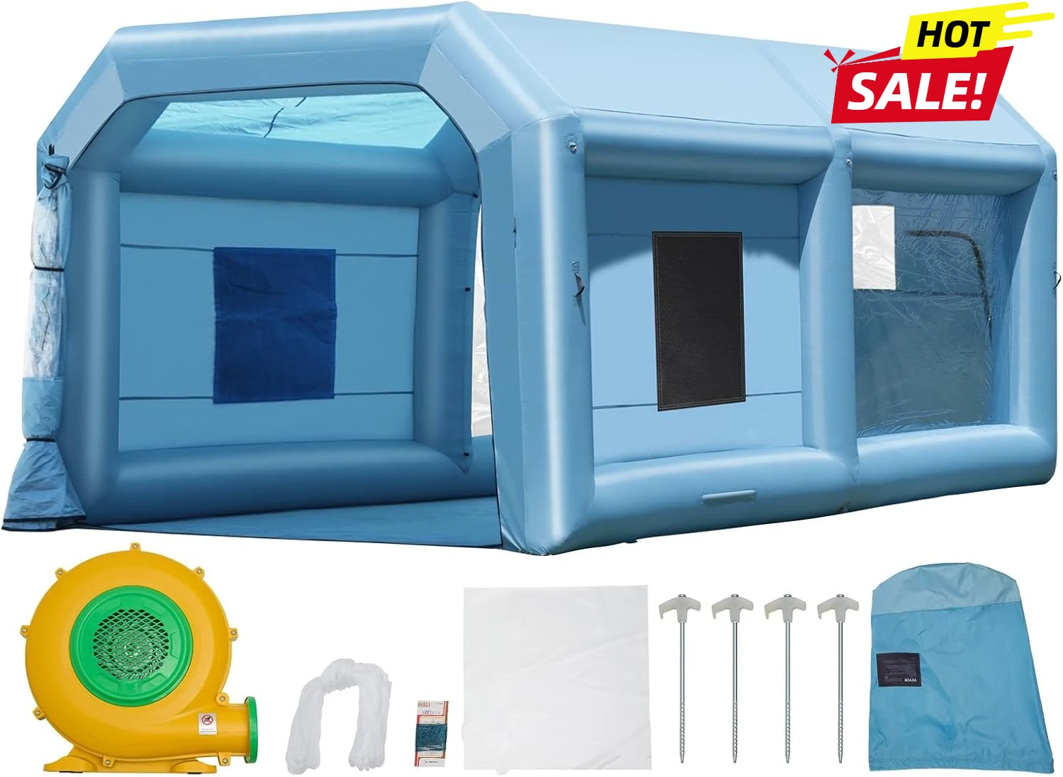 

21 x 13.5 x 9.8 ft Inflatable Spray Booth, with 1100W Powerful Blower and Air Filter System, Inflatable Paint Booth