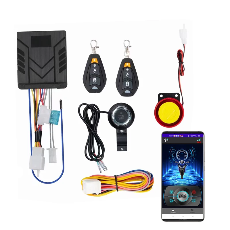Keyless ignition Bluetooth APP & Remote Control Start Motorcycle Burglar Audible & Vibration alarm with Engine one-button start