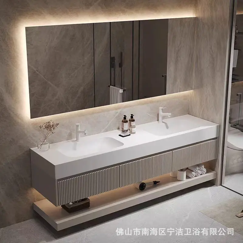 Bathroom Vanity with Sink, Wood Grain Texture, Freestanding Bathroom Sink Cabinet with 3 Drawers Bathroom Cabinet with Mirror