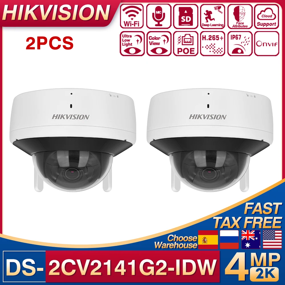 2 buah Hikvision 4MP Audio dua arah bawaan WIFI IP kamera DS-2CV2141G2-IDW IR30M kartu SD hi-connect Slot kamera pengintai