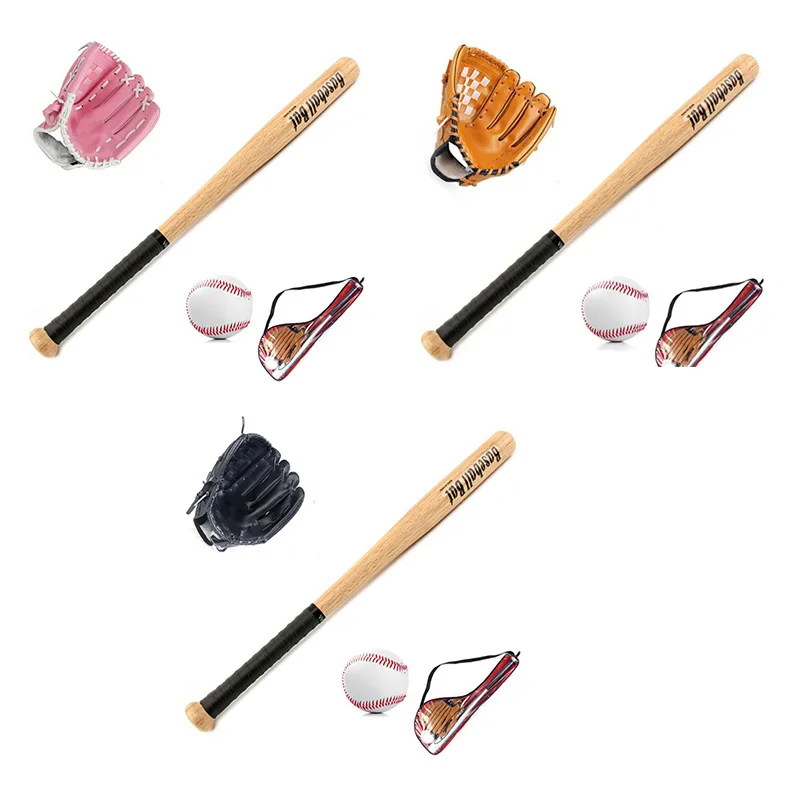 Kids Outdoor Professional 25 Inch Wood Baseball Bat And Softball Ball & Baseball Gloves Exercise Training Baseball Set With Bag