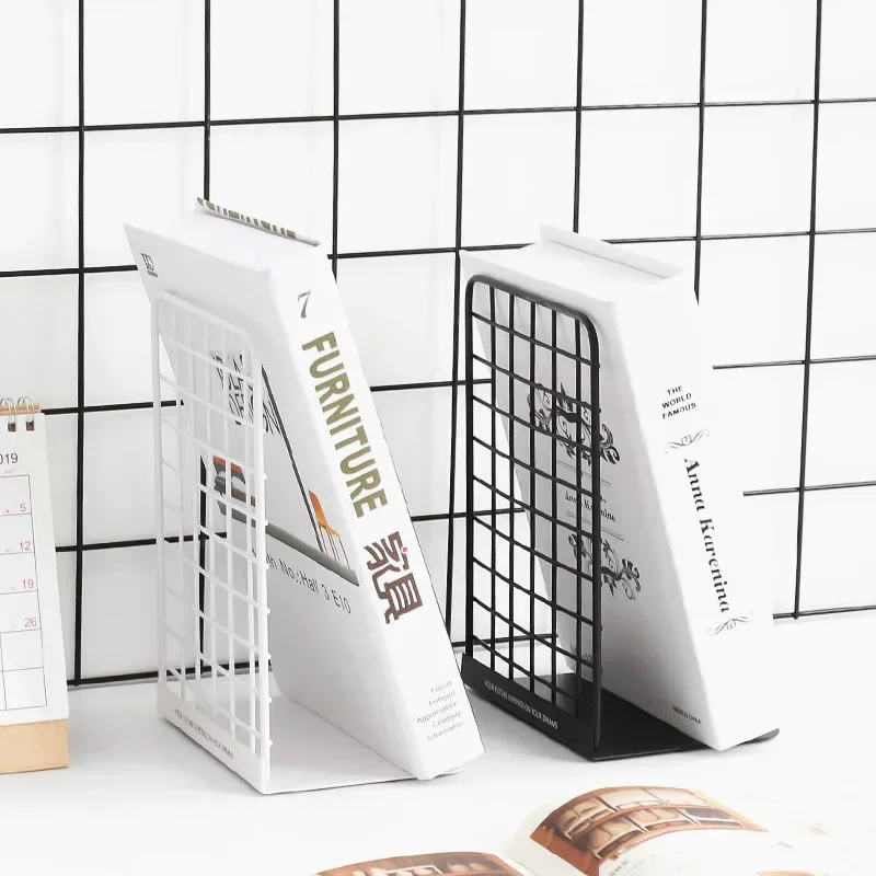 

Grid Metal Adjustable Reading Book Bookends Stand Holder, 1PC Bookshelf Document Magazine Organizer Holder