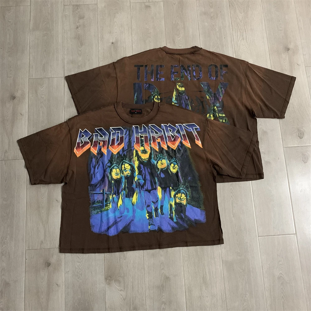RARE PEACE Bad Habit Graphic Crop T Shirt Men Women Hip-hop Tee Tops T-Shirt