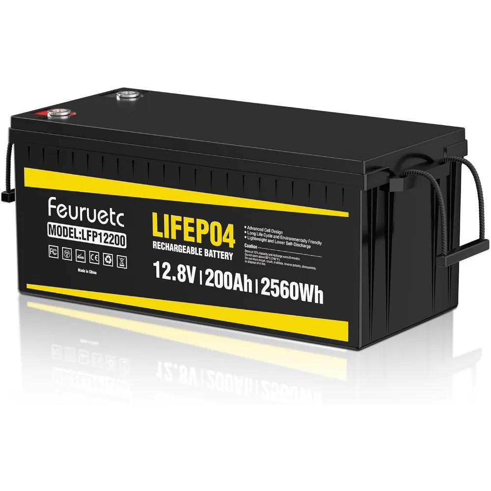 

12V 200Ah LifePO4 Battery - Iron Phosphate 15000+ Deep Cycle Lithium Battery with 200A BMS, Solar Energy Storage Batteries