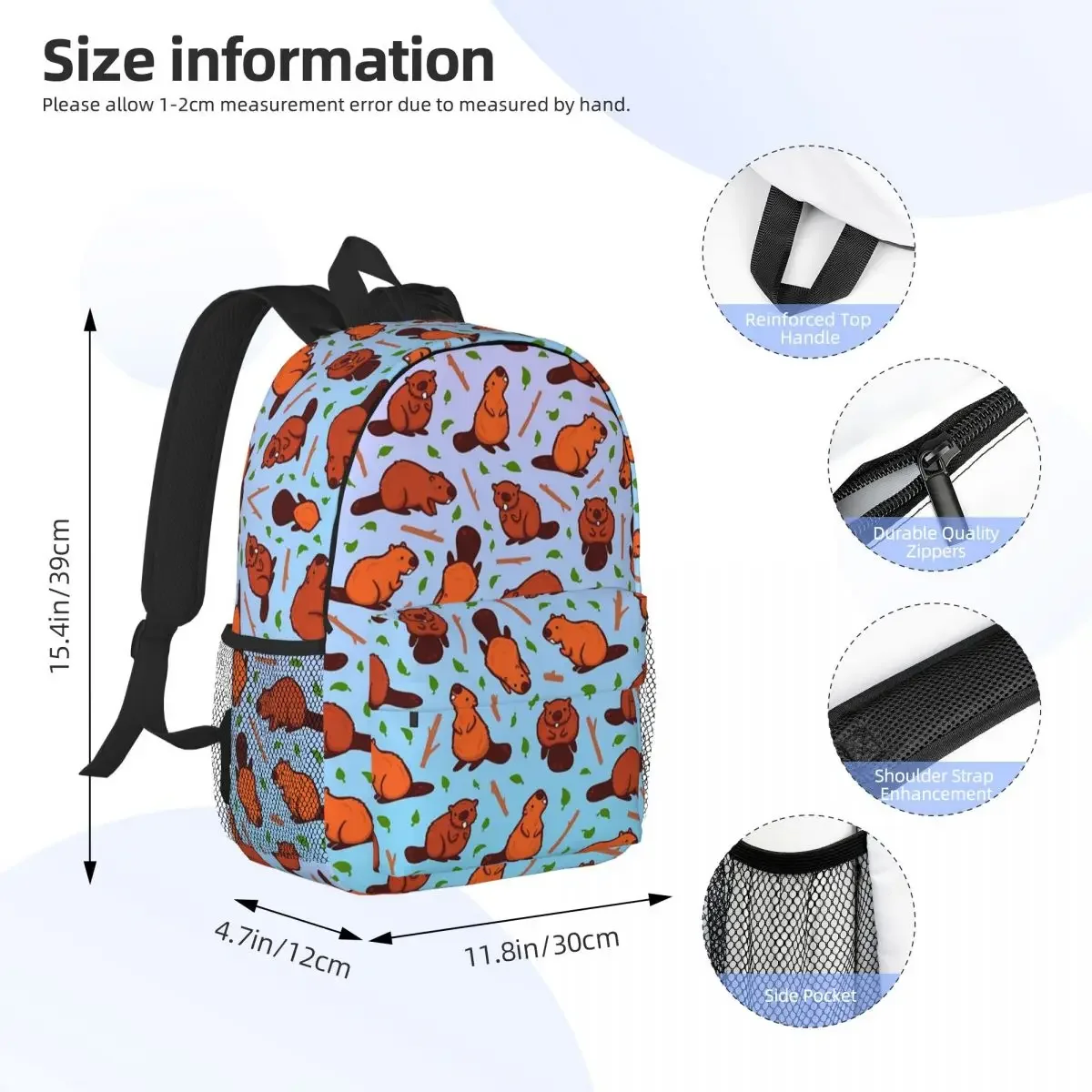 Beaver FevEr Backpacks Boys Girls Bookbag Cartoon Students School Bags Travel Rucksack Shoulder Bag Large Capacity