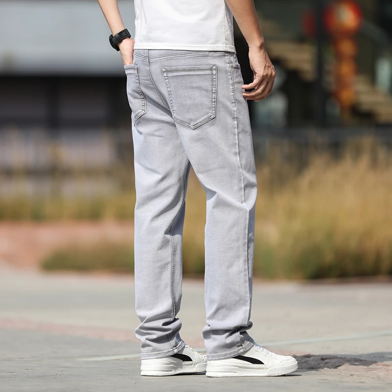 2026 Summer Brand New Men's Straight Loose Thin Jeans Simple Casual Clothing Lightweight Cotton Stretch Light Grey Jeans view 4