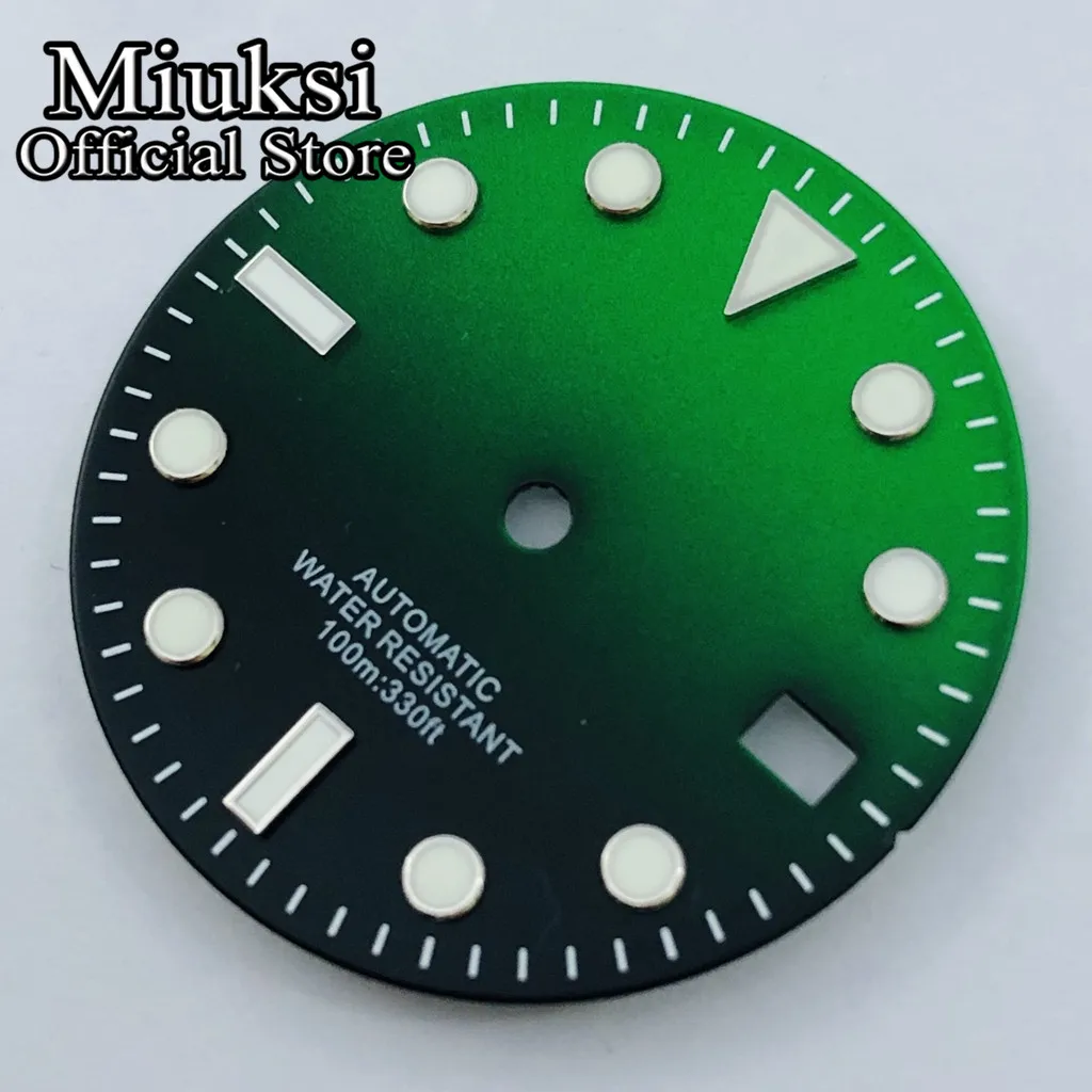 Miuksi 29mm black green yellow orange watch dial fit NH35 movement fit 3 o\'clock crown 3.8 o\'clock crown