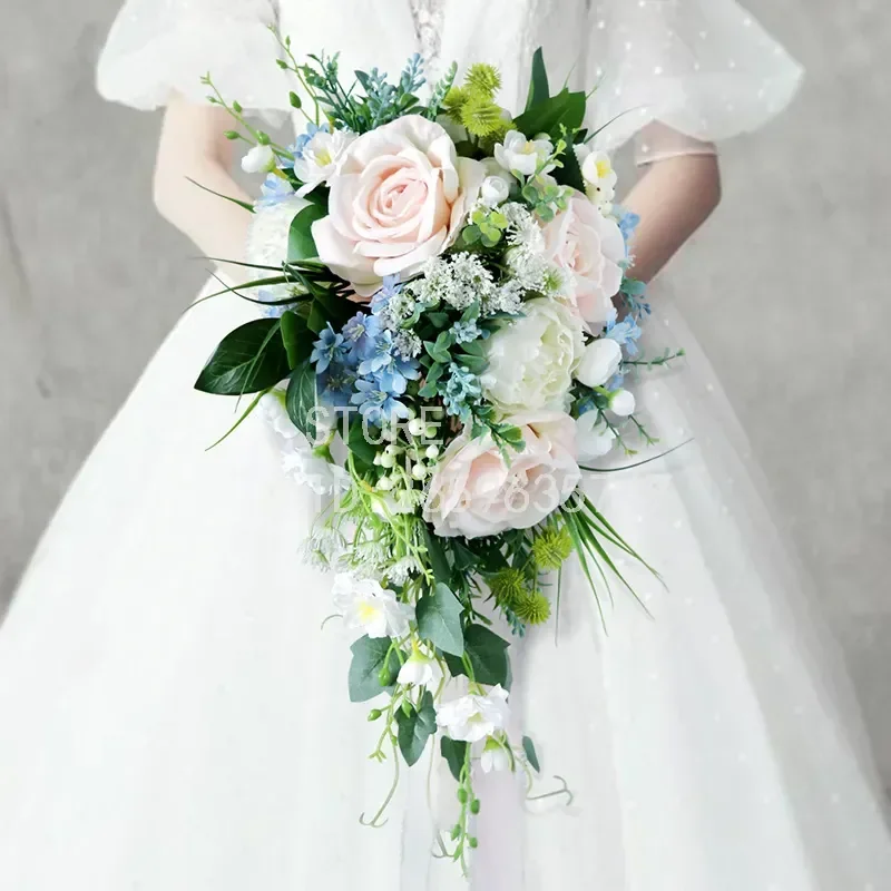 for Mori Wedding Bride Bouquet Simulation Flower Water Drop Bouquet Studio Shooting Props Wedding Decoration Wholesale