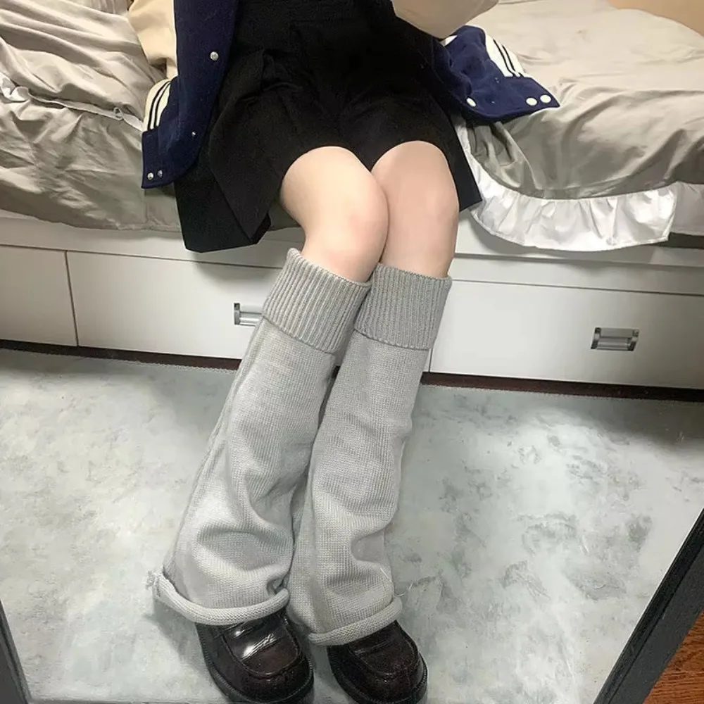 1 pair New Flared Hem Leg Warmers Stretchy Solid Color Boot Covers Wide Cut Uniform Socks Women