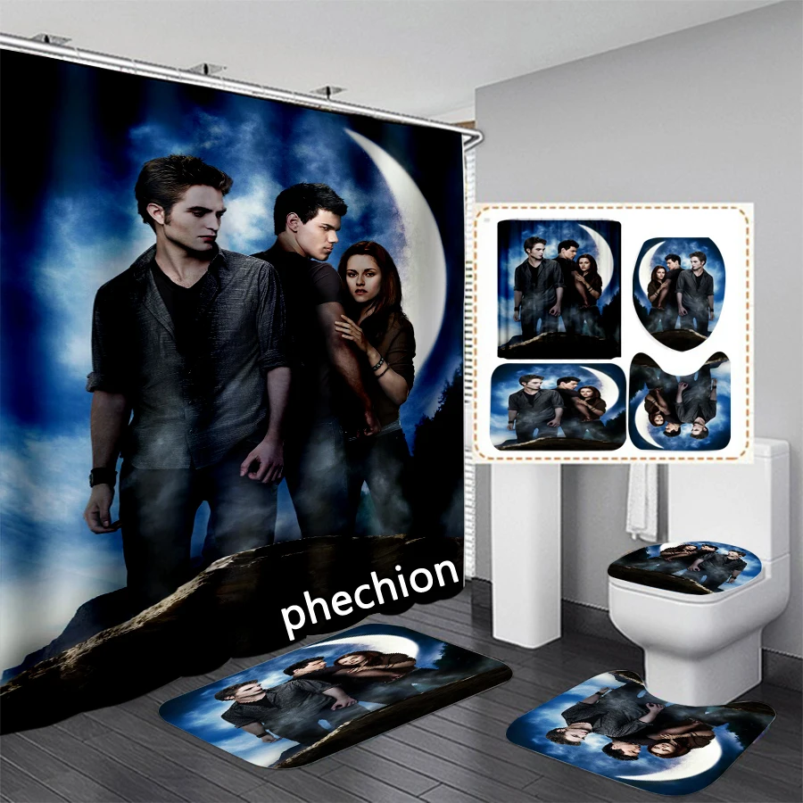 phechion The twilight saga 3D Print Waterproof Bathroom Shower Curtain Toilet Cover Mat Non-Slip Floor Mat (1/3/4Pcs) W66