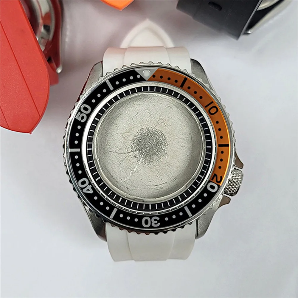 41.5MM Diving Watch Case Mineral Lens White Rubber Band Dual-color Sub Bezel Screw Crown For NH35 NH36 4R Movement