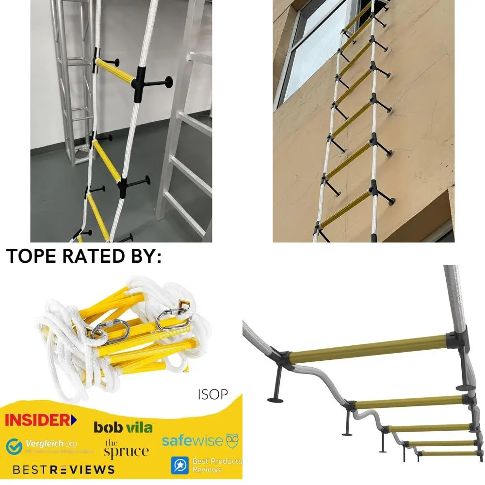 Compact Flame-Resistant 2-Story Safety Ladder, 16ft, 2000 lb Capacity, with Stabilizers