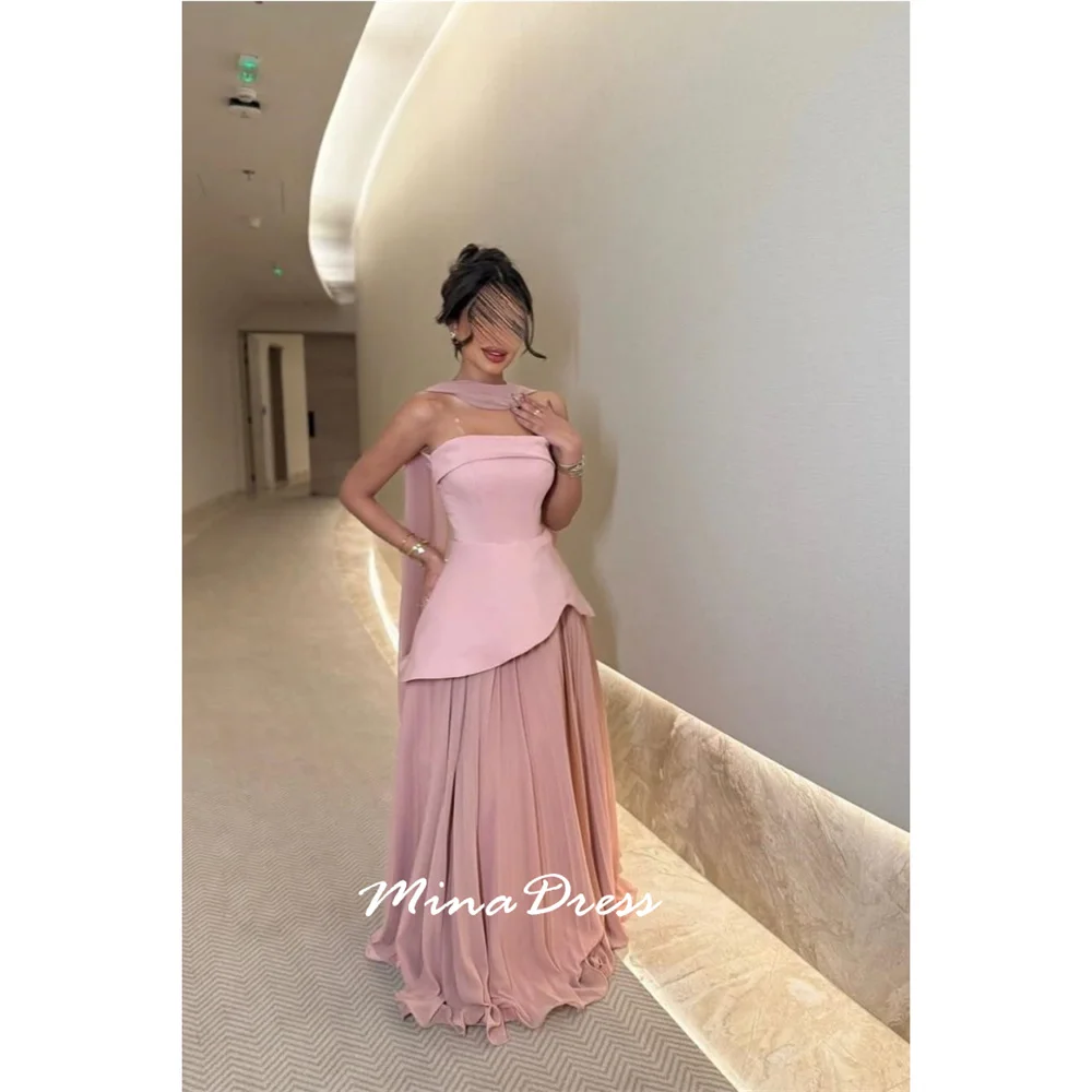 

Mina Double Color Arabic Evening Dress Luxury Elegant Customized Sleeveless Prom Dresses for Special Occasions Back-length Party