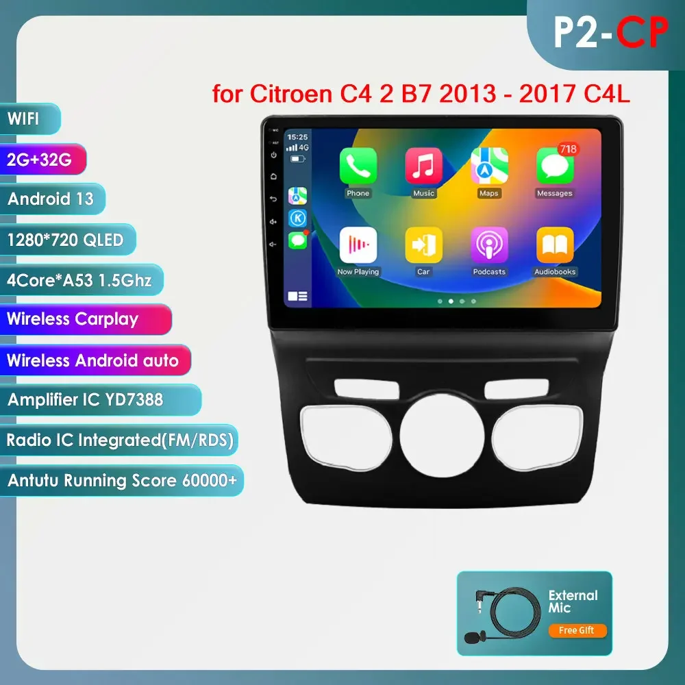 Hizpo Ai Draadloze Carplay Radio Android Scherm Voor Citroen C4 C4l Ds4 2013 - 2017 Multimedia-Ontvanger Auto Wifi Gps Head Unit Bt