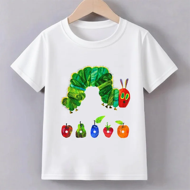 Green Cute Funny Caterpillar Print Children T-shirts Summer Girls Boys Casual Fashion Tops Kids Crew Neck Short Sleeve Tees
