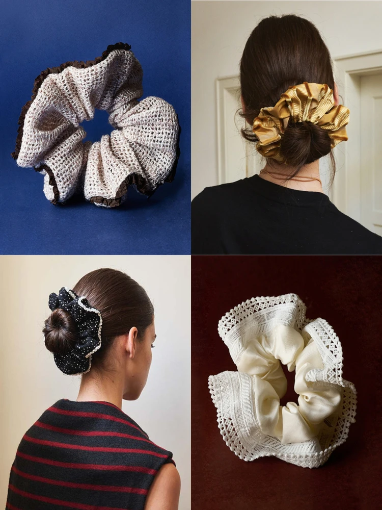 ベルベットヘアタイ-フレンチスタイル-ラウンド型伸縮性バンド-すべての髪質に対応-レーストリムリボンヘッドバンド-エレガントなアクセサリー