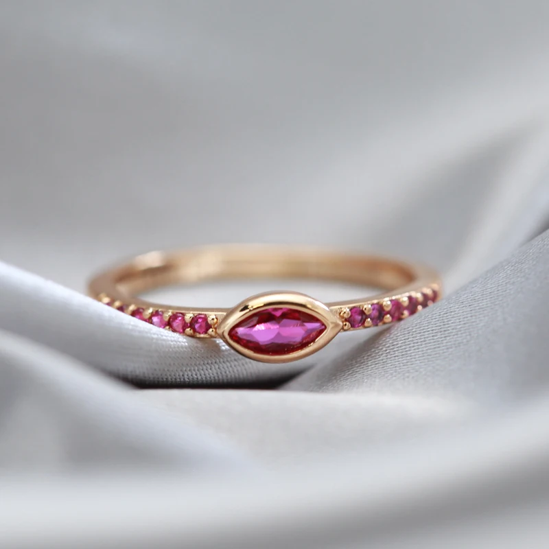 SYOUJYO Simple Slim Red Natural Zircon Rings For Women Elegant Bride Wedding Jewelry 585 Rose Gold Color Korea Trendy Ring
