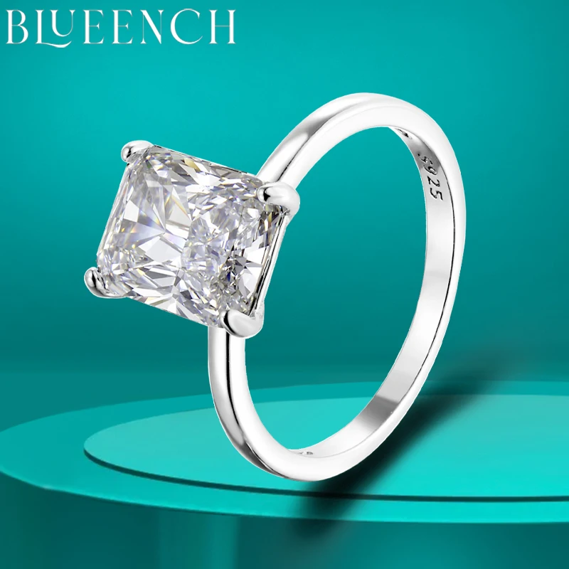 BLUEENCH 4ct Emerald Moissanite Ring s925 Sterling Sliver Plated 18k White Gold Wedding Band Engagement Rings For Women
