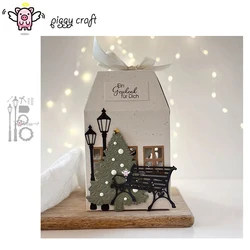 Piggy Craft metal cutting dies cut die mold Christmas wreath street lamp Scrapbook paper craft knife mold blade punch stencils