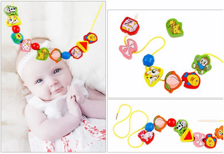 9-36 stücke Baby Holz Spielzeug Cartoon Obst Tier Bespannen Threading Holz Perlen Spielzeug Montessori Pädagogisches Spielzeug Für Kinder – Detail 11