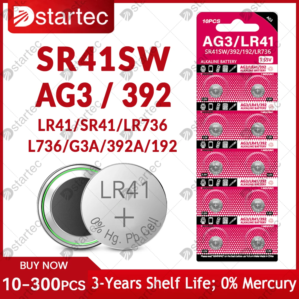 خلية عملة قلوية ، بطارية ساعة أكسيد الفضة ، LR736 ، AG3 ، LR41 ، sr41w ، 392A ، مسيو ، SR41 ، L736 ، CX41 ، 10-300