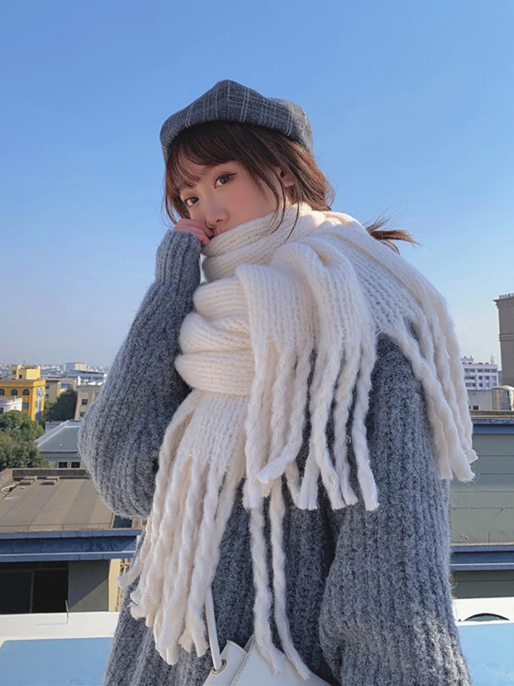 Fashion Winter Solid Color Long Scarf Women Men Preppy Scarves Warm Pashmina Tassel Mujer Female Hijab Bufanda Thick Wrap Shawl