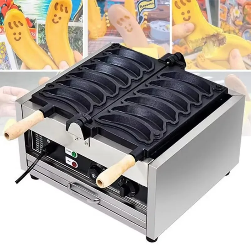 Automatic Stainless Steel 5 Hole Electric Waffle Machine Small Banana Food Processing Plant Kitchen Snack Machine