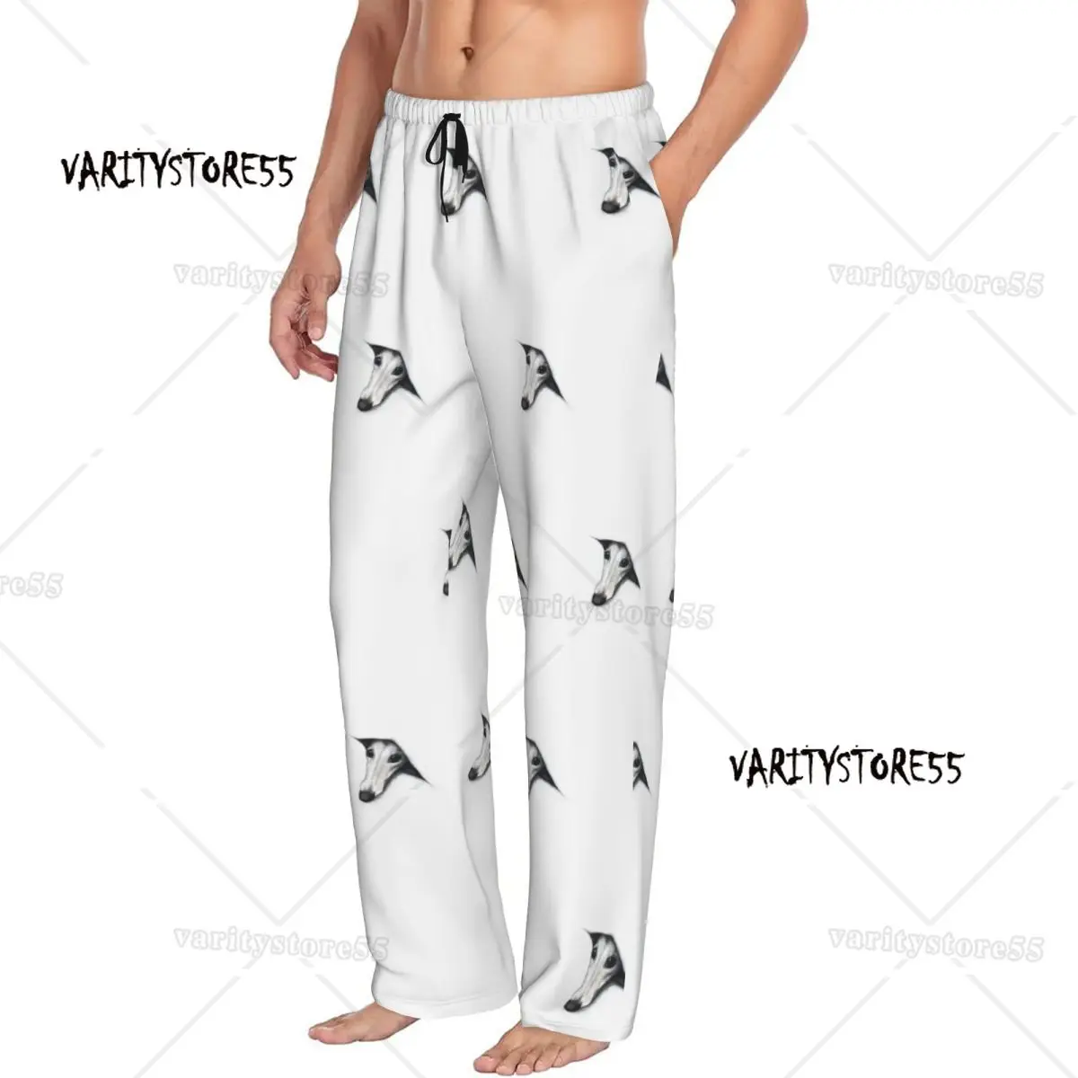 Custom Whippet Peeping Whippet Pajama Pants Men's Greyhound Lurcher Dog Lounge Sleep Stretch Sleepwear Bottoms with Pockets