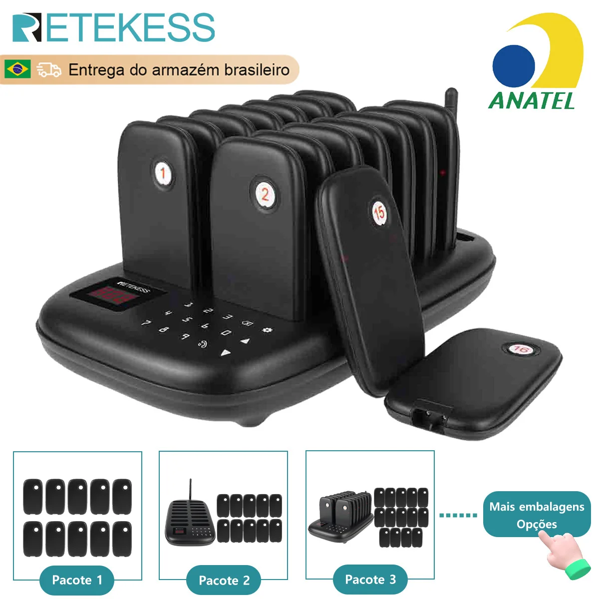 Sistema de Chamada Sem Fio RETEKESS TD175 para Restaurantes, com Receptores Vibratórios e Buzinas para Food Trucks, Cafés, Bares e Clínicas