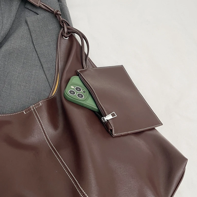 MOODS سعة كبيرة للمتسوقين حمل حقيبة مجموعة للنساء لينة بولي Leather جلد لون نقي 2 في 1 تحت الإبط حقائب الكتف المتشرد مع الحقيبة الصغيرة #2