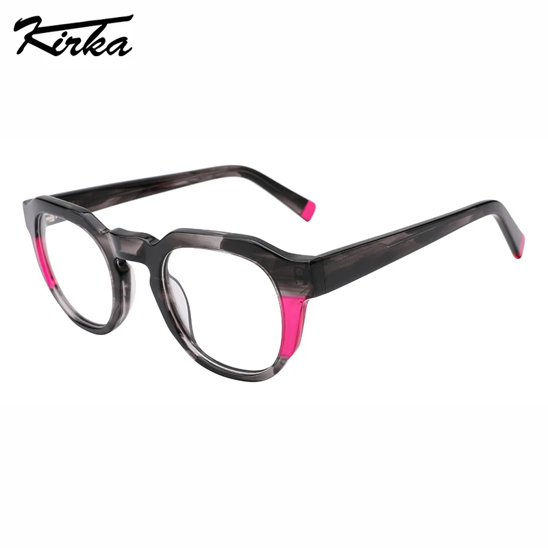 Kirka Female Acetate Oval Laminating Crystal Colors Optical Frames Prescription Lens Laminating Temple Tips Glasses WD4252